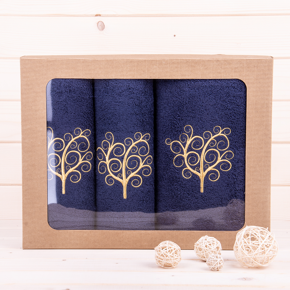 Komplet ręczników 2*50x100 cm + 1*70x140 cm Drzewo granat