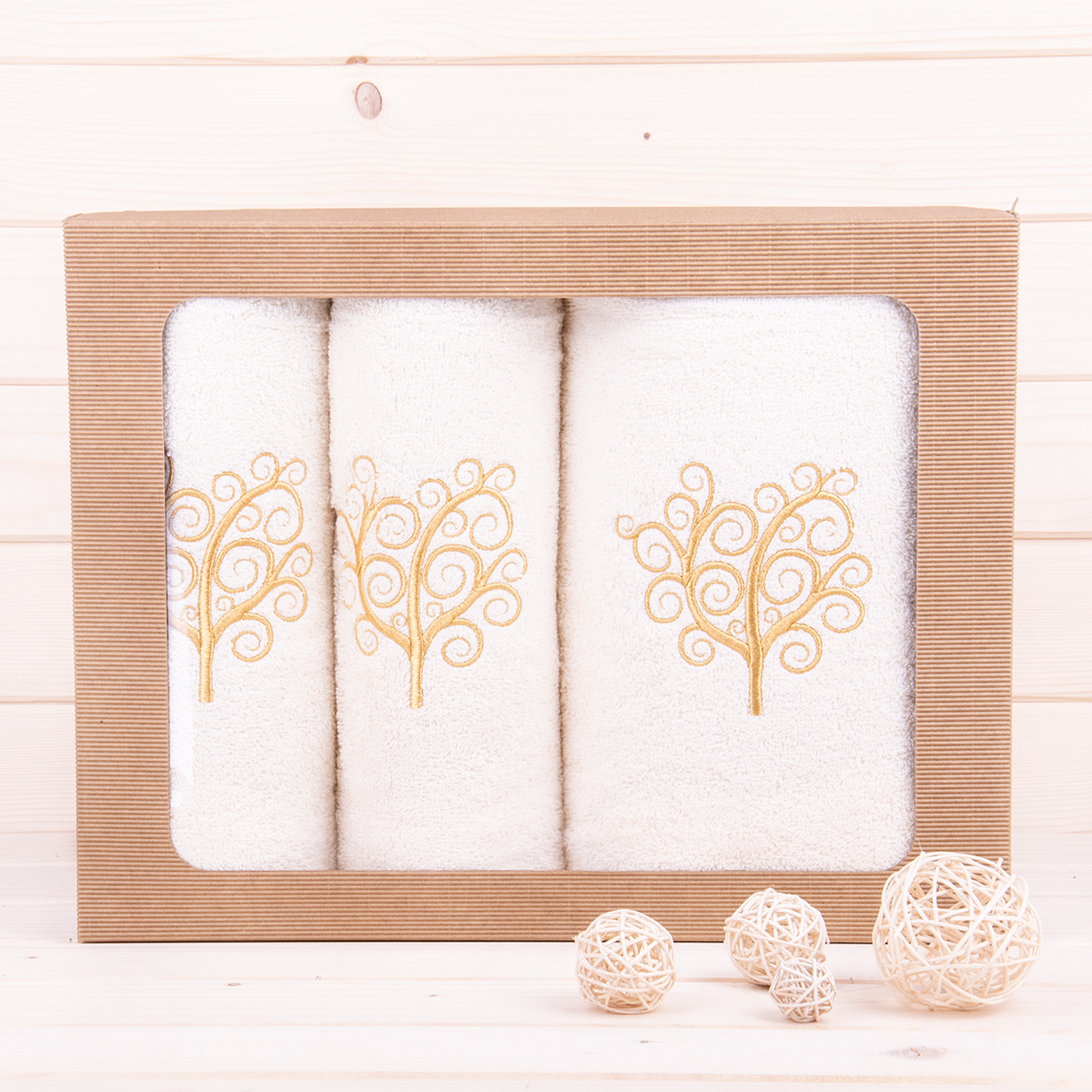 Komplet ręczników 2*50x100 cm + 1*70x140 cm Drzewo ecru