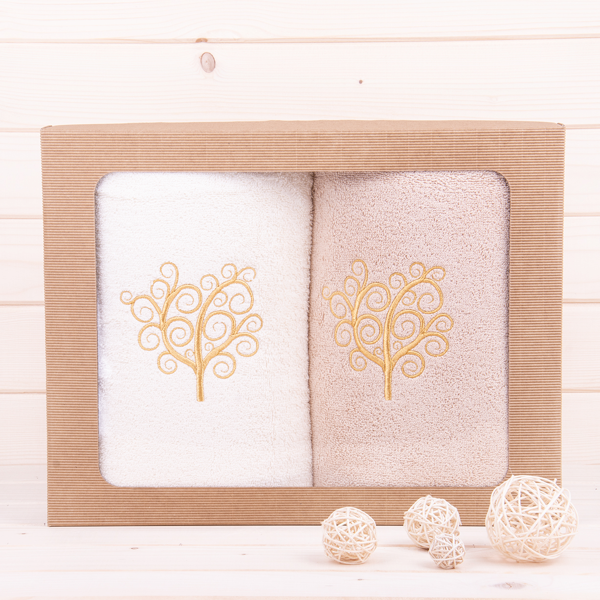 Komplet ręczników 2*70x140 cm Drzewo ecru + beż