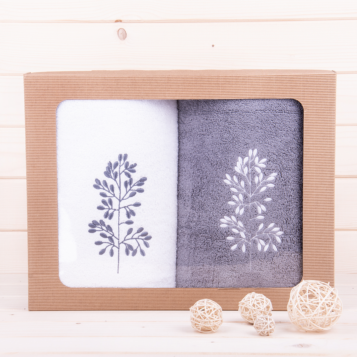 Komplet ręczników 2*70x140 cm Gałązka biały i szary