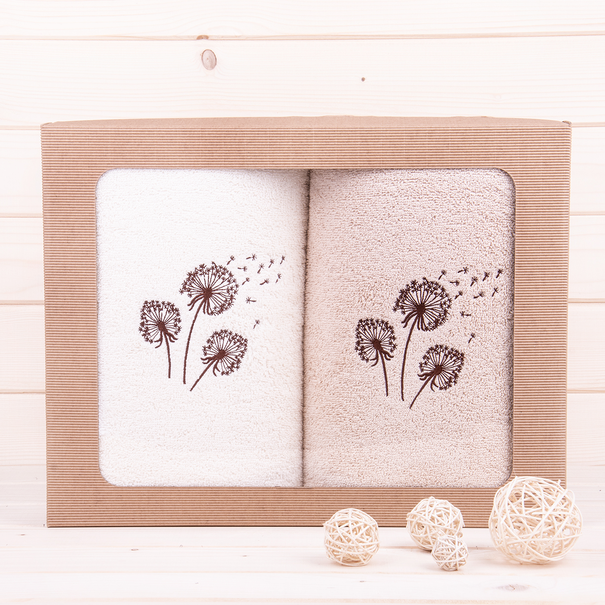 Komplet ręczników 2*70x140 cm Dmuchawce ecru + beż