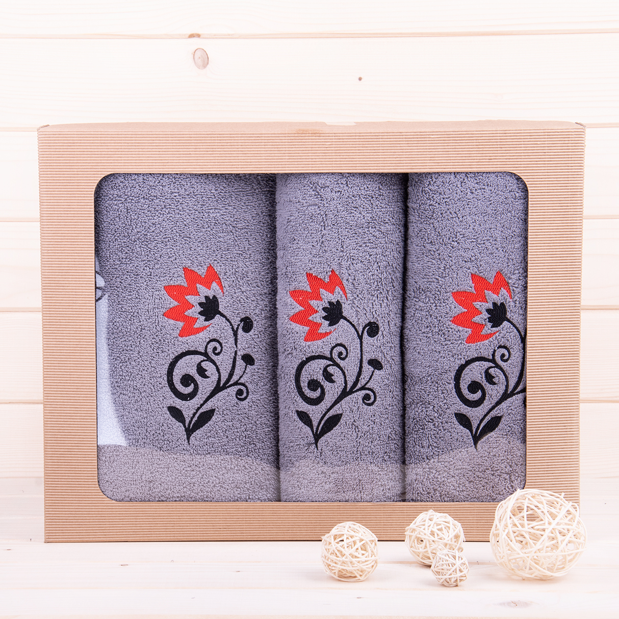 Komplet ręczników 2*50x100 cm + 1*70x140 cm Kwiat szary