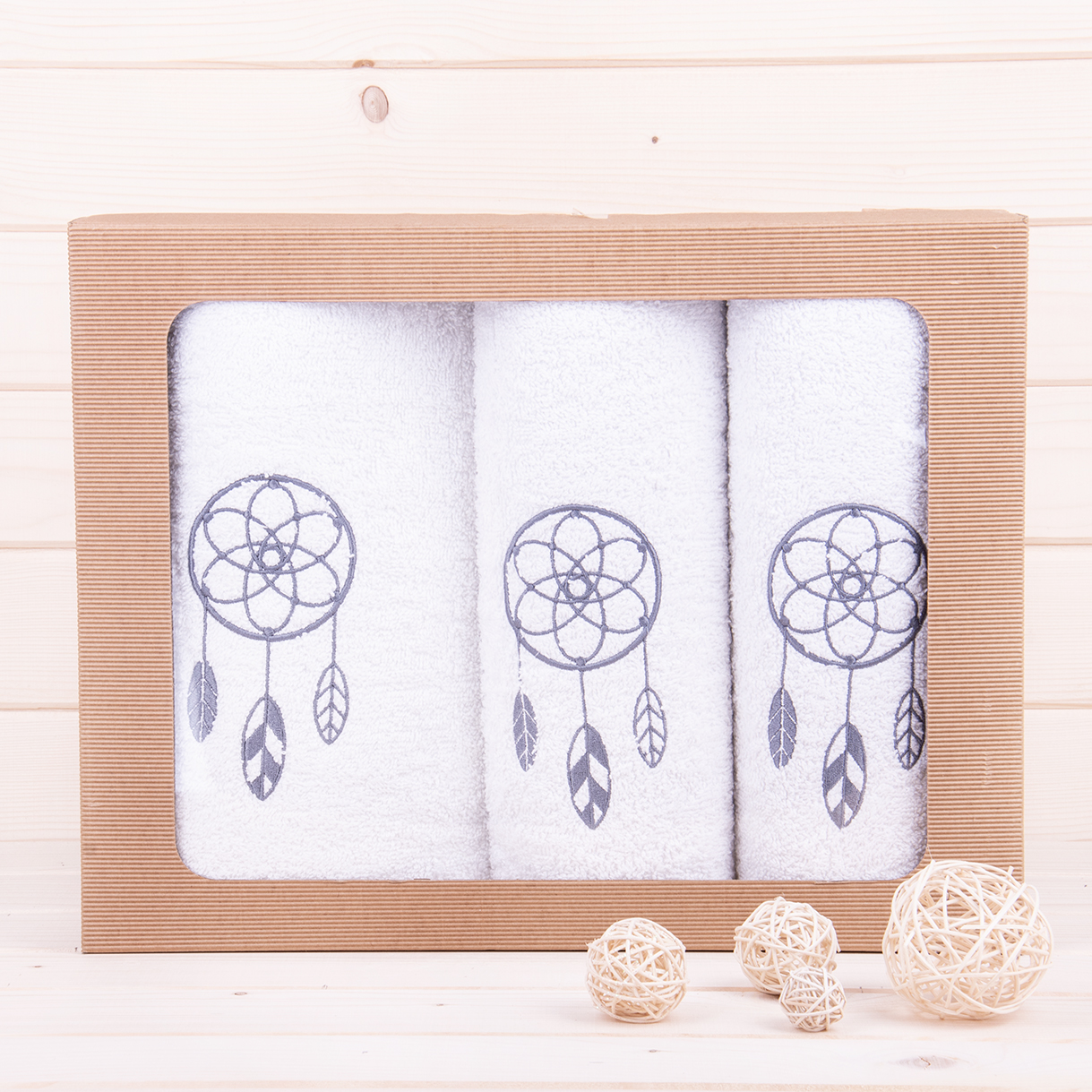 Komplet ręczników 2*50x100 cm + 1*70x140 cm Łapacz snów biały