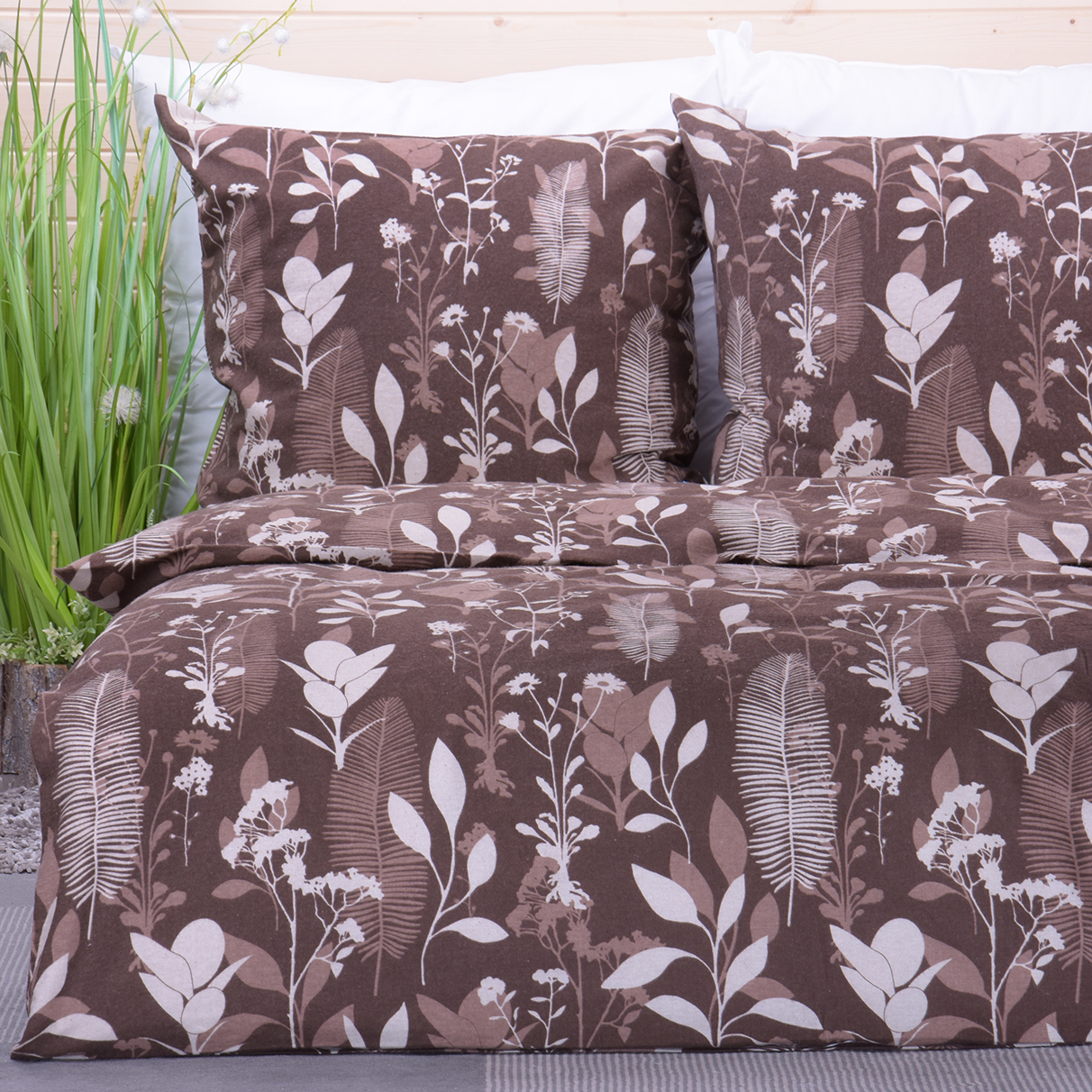 Pościel flanelowa 160x200 cm Liście na brązie