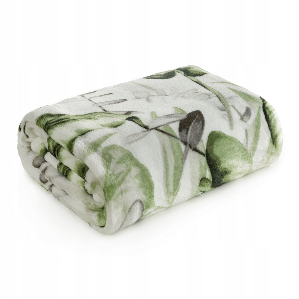 Koc Ellen 150x200 cm Liście monstera w kolorach białym oliwkowym szarym