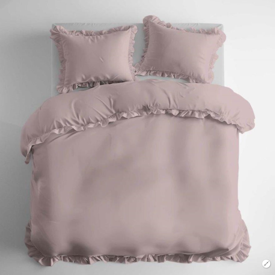 Pościel bawełniana 160x200 cm Pure róż z falbanką