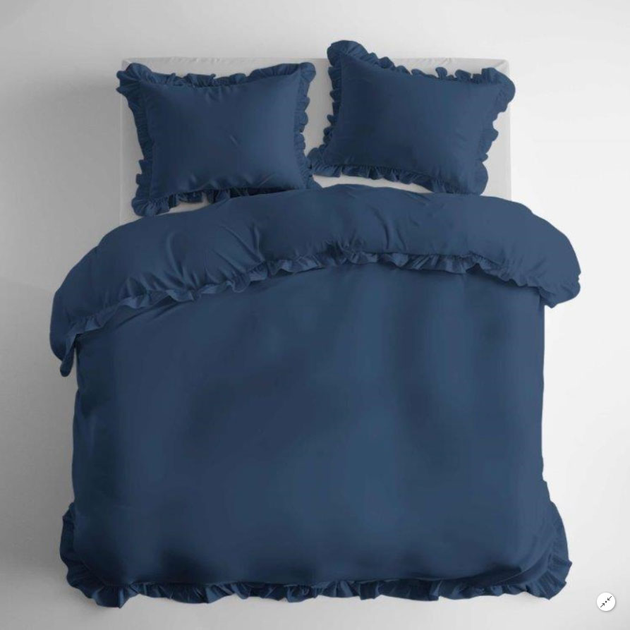 Pościel bawełniana 160x200 cm Pure denim z falbanką