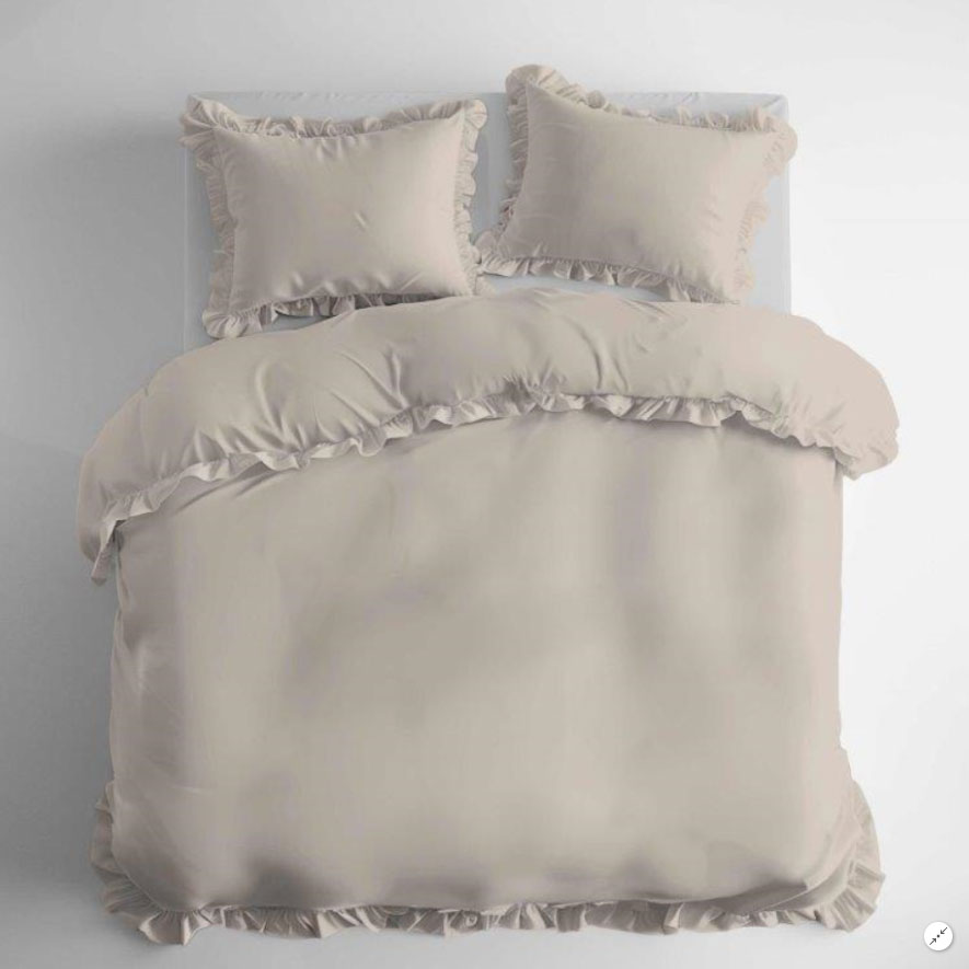 Pościel bawełniana 160x200 cm Pure beż z falbanką