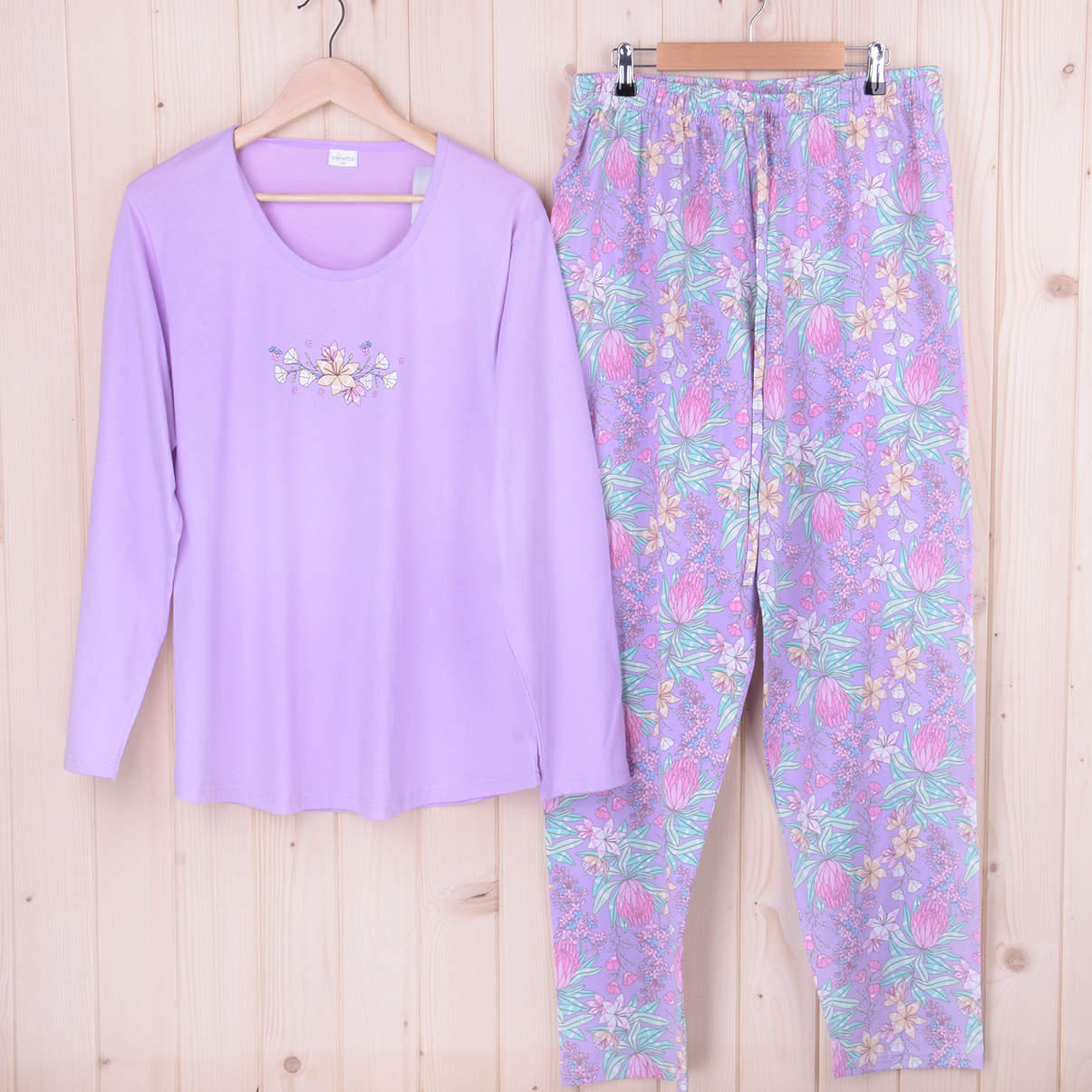 Piżama damska z długimi spodniami i rękawem 405078 rozm: 1XL wrzos