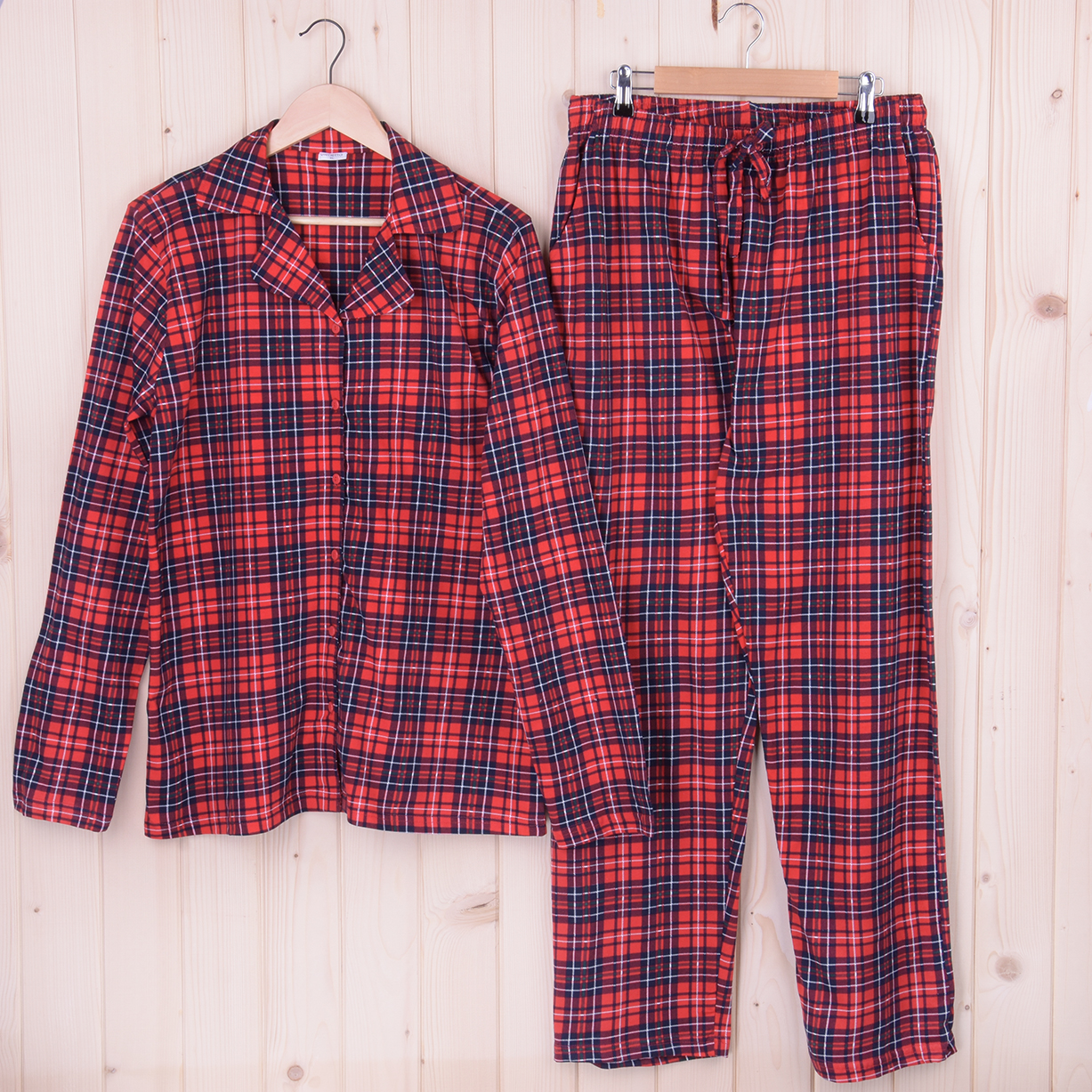 Piżama damska z długimi spodniami i rękawem 407025 rozm: XXL czerwono-czarna kratka