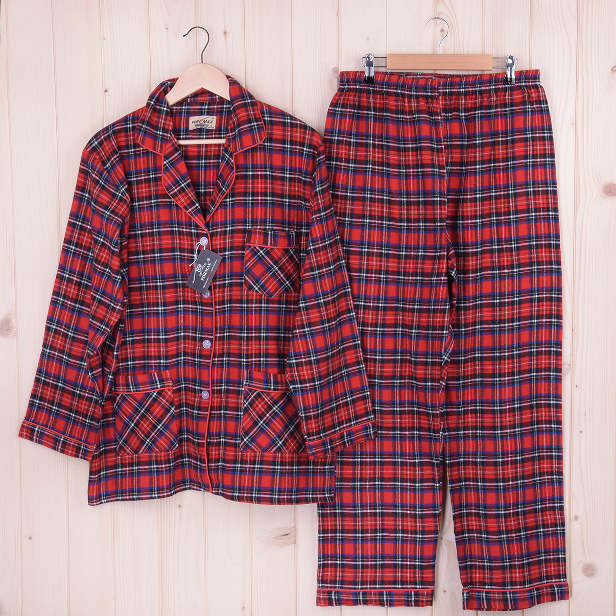 Piżama damska z długimi spodniami i rękawem Czerwona kratka rozm: XL Flanela
