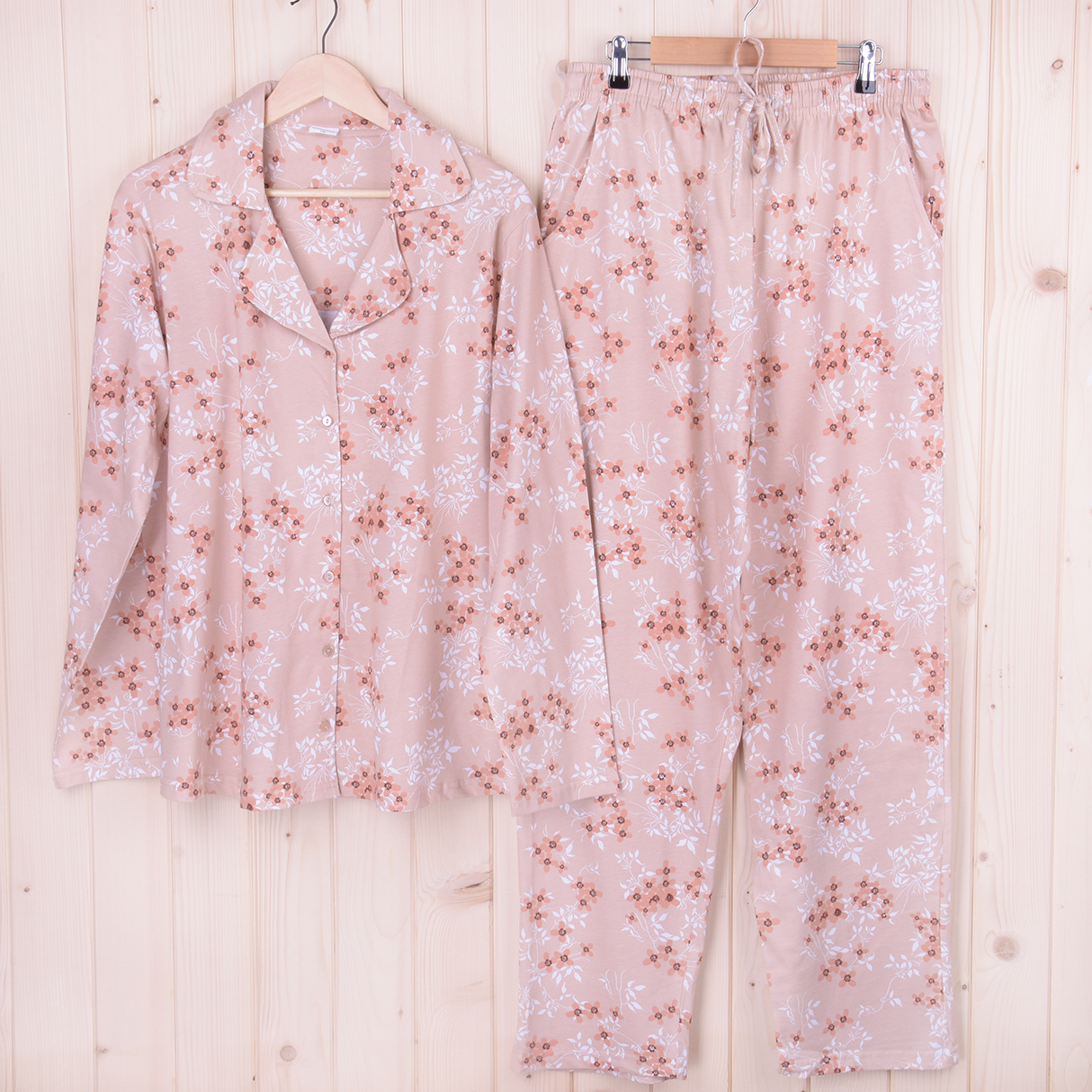 Piżama damska z długimi spodniami i rękawem 403181 rozm: 2XL kwiatuszki na beżu