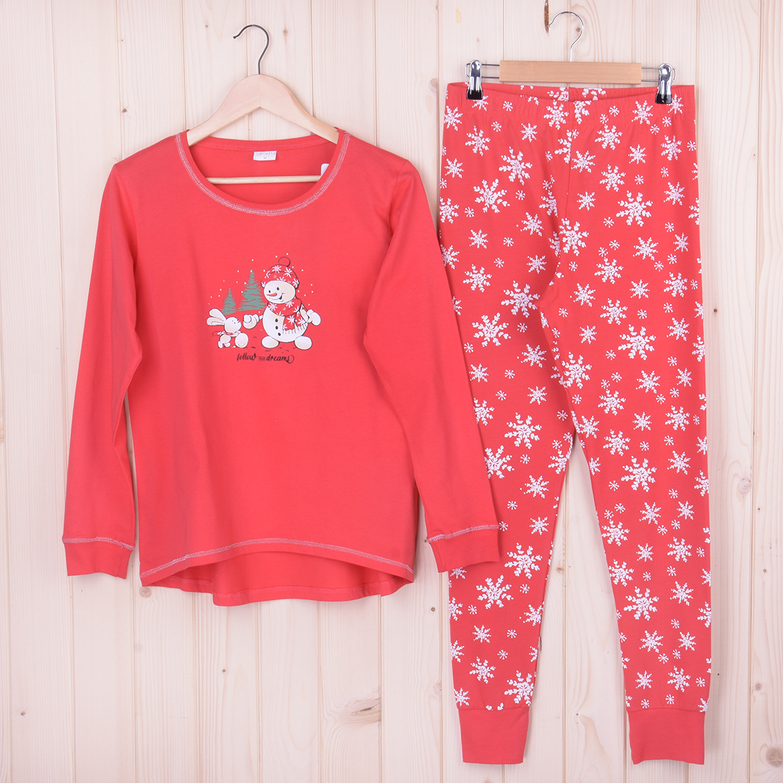 Piżama świąteczna damska z długimi spodniami i rękawem 405201 rozm: M czerwień