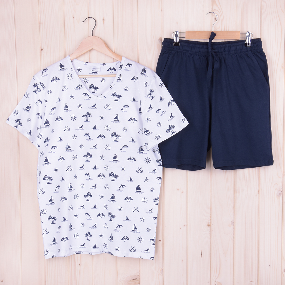 Piżama męska z krótkim rękawem i szortami 408169 biała rozm: M