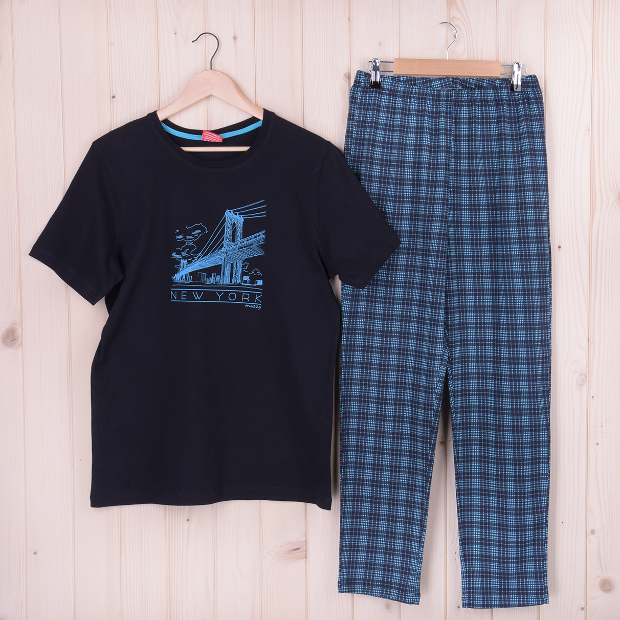 Piżama męska z długimi spodniami i krótkim rękawem NEW YORK rozm: M