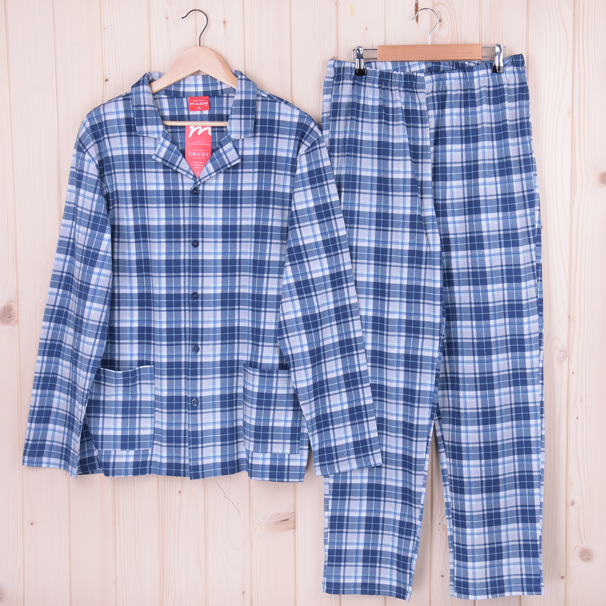 Piżama męska z długimi spodniami i rękawem KRATKA rozm: XL