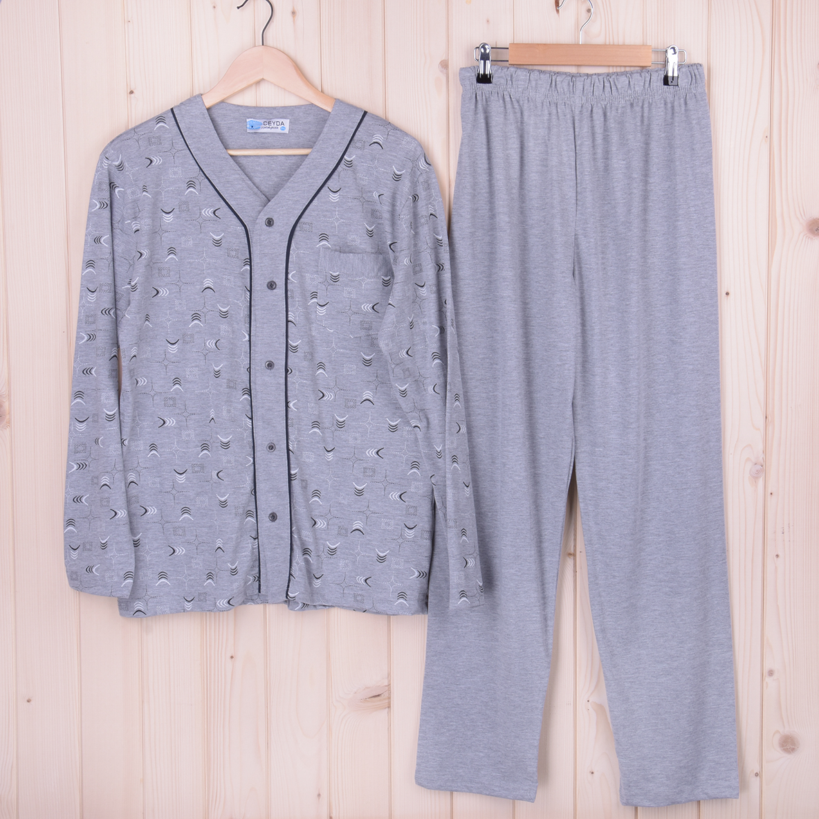 Piżama męska z długimi spodniami i rękawem Ceyda rozm: L szary