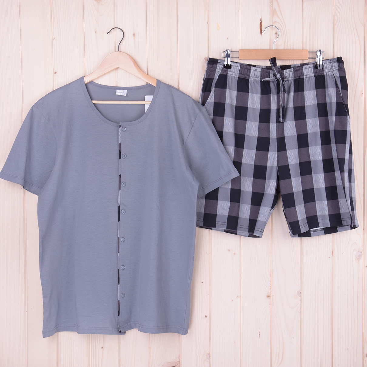 Piżama męska z krótkim rękawem i szortami 409188 rozm: L szara rozpinana