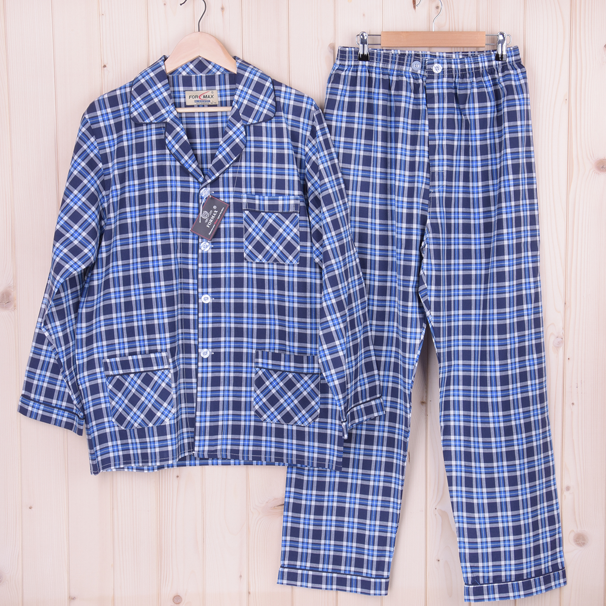 Piżama męska z długimi spodniami i rękawem KRATKA Formax rozm: L