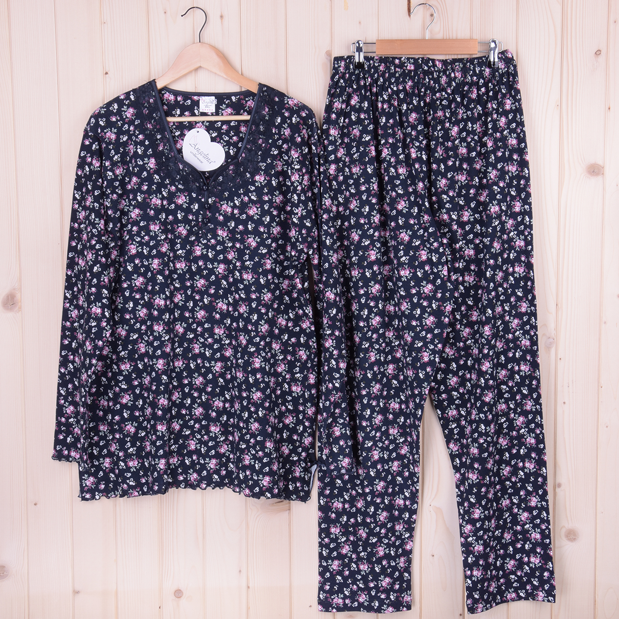 Piżama damska z długimi spodniami i rękawem RÓŻYCZKI rozm: 3XL granat