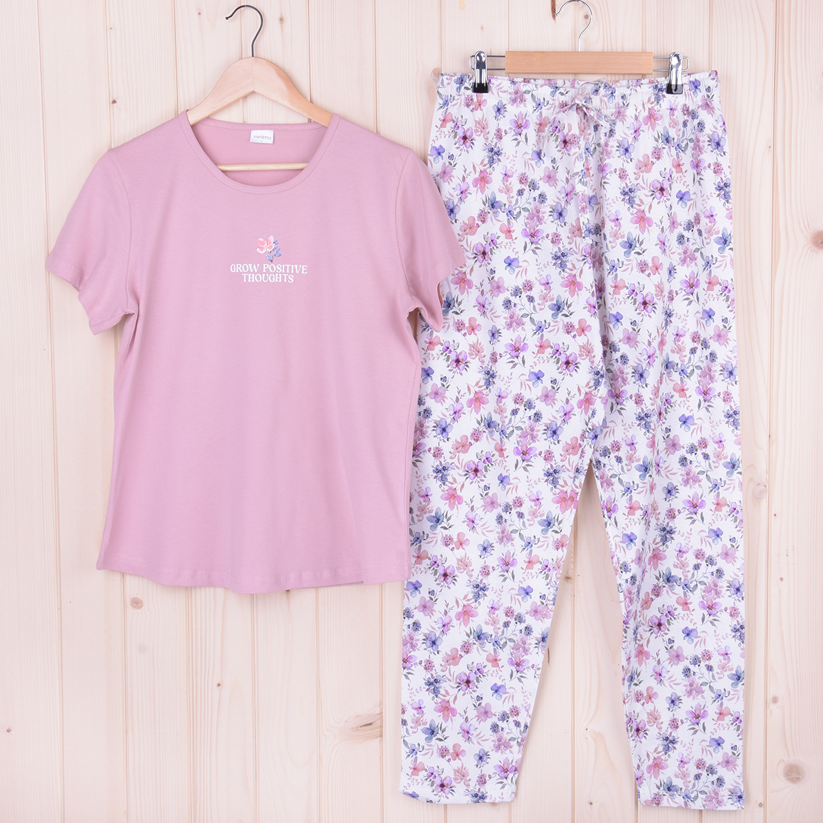 Piżama damska z krótkim rękawem i długimi spodniami 403242 rozm: XL pudrowy róż