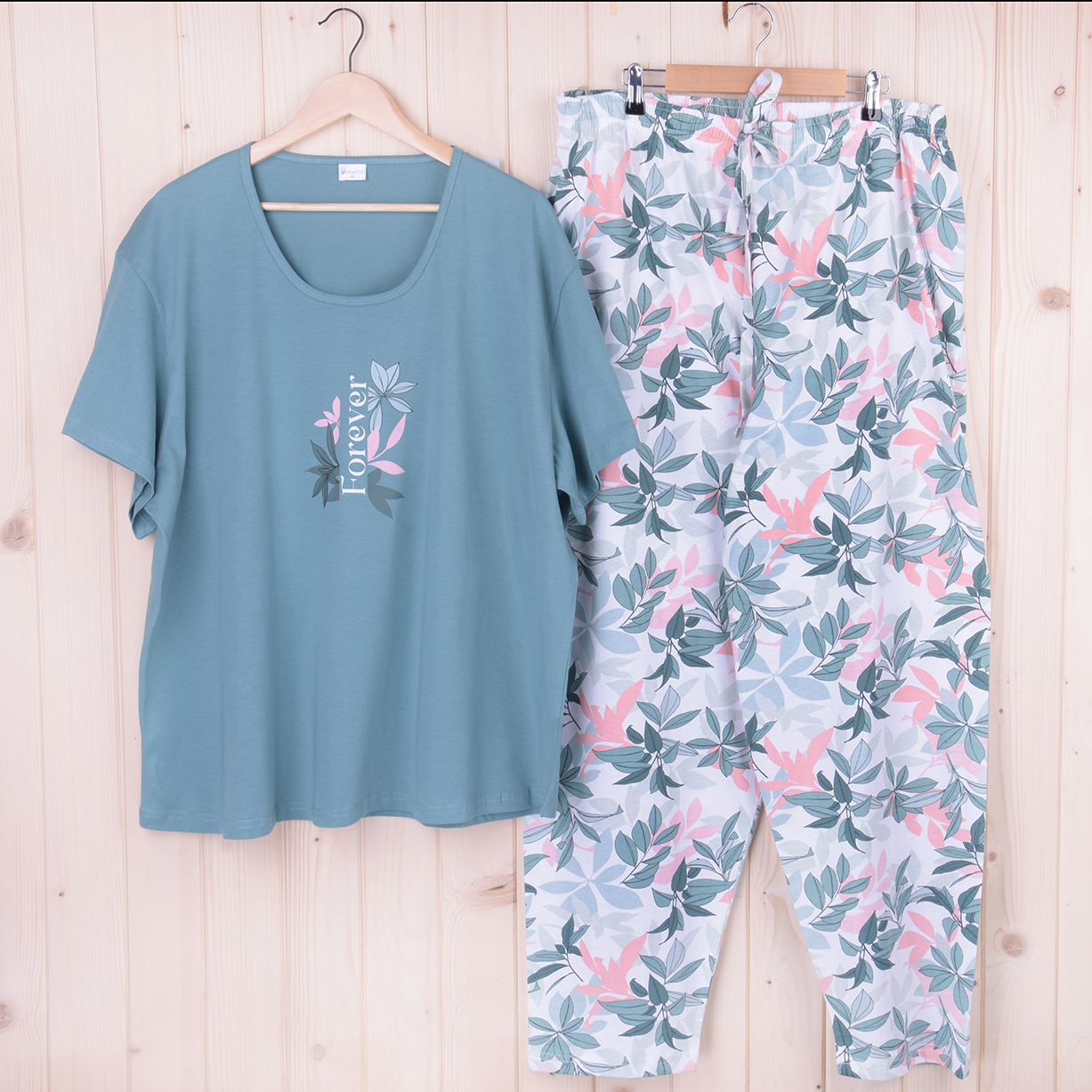 Piżama damska z krótkim rękawem i długimi spodniami 403311 rozm: 6XL zielona