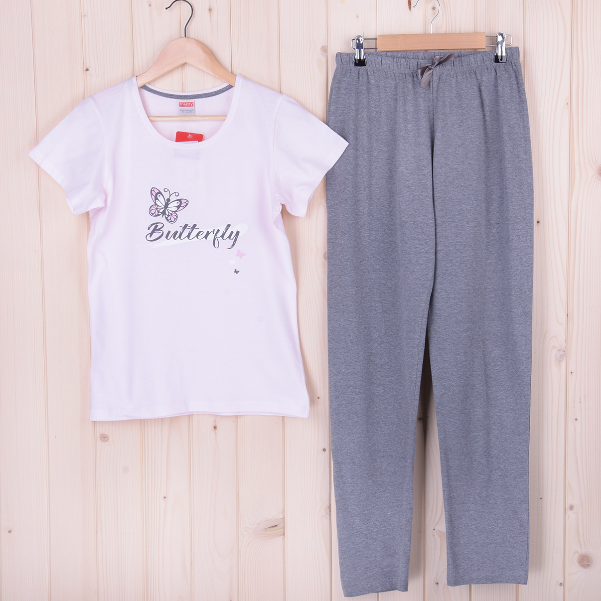 Piżama damska z krótkim rękawem i długimi spodniami BUTTERFLY rozm: M jasny róż