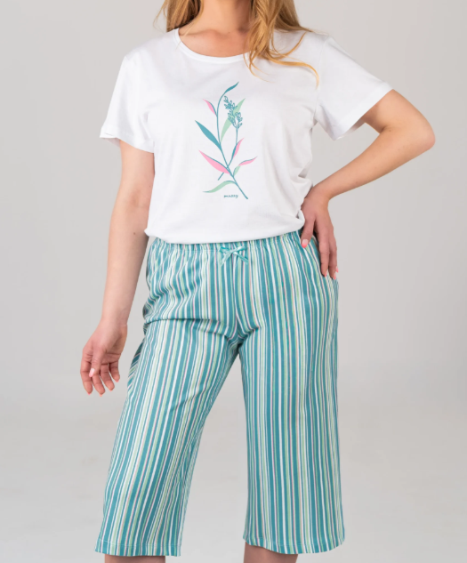 Piżama damska z krótkim rękawem i 3/4 spodnie GAŁĄZKA rozm: XL biały