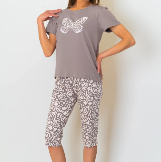 Piżama damska z krótkim rękawem i 3/4 spodnie MOTYL rozm: 4XL brąz