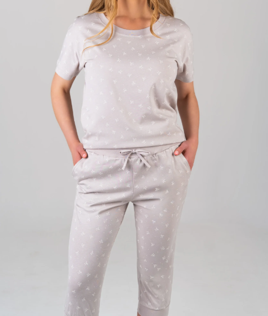 Piżama damska z krótkim rękawem i 3/4 spodnie KOKARDKI rozm: M jasny beż