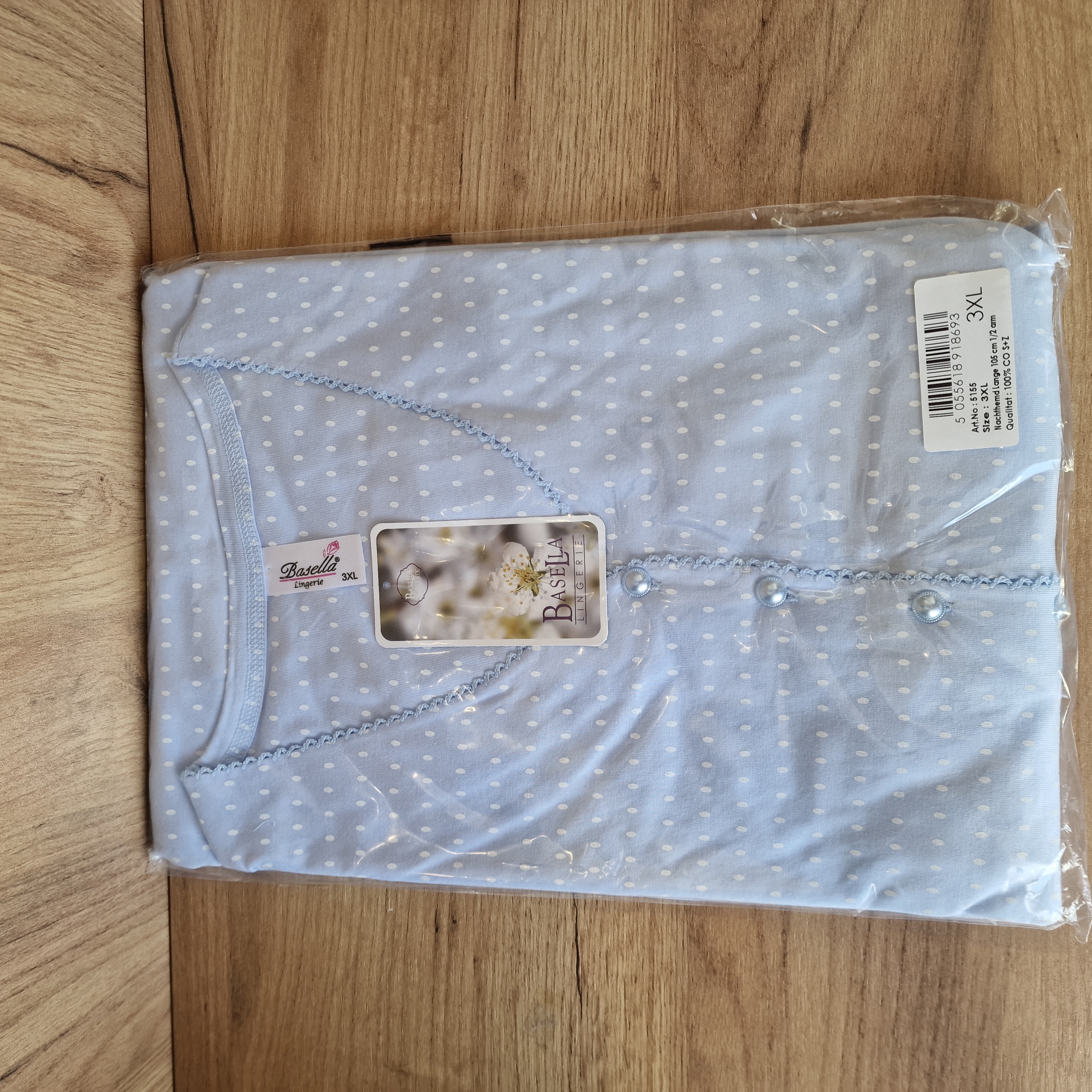 Koszula nocna damska 5155 rozm: L białe kropeczki na błękitnym tle