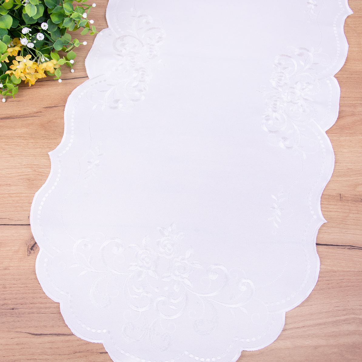 Bieżnik 40x85 cm STP-5829 Biały haftowany owal