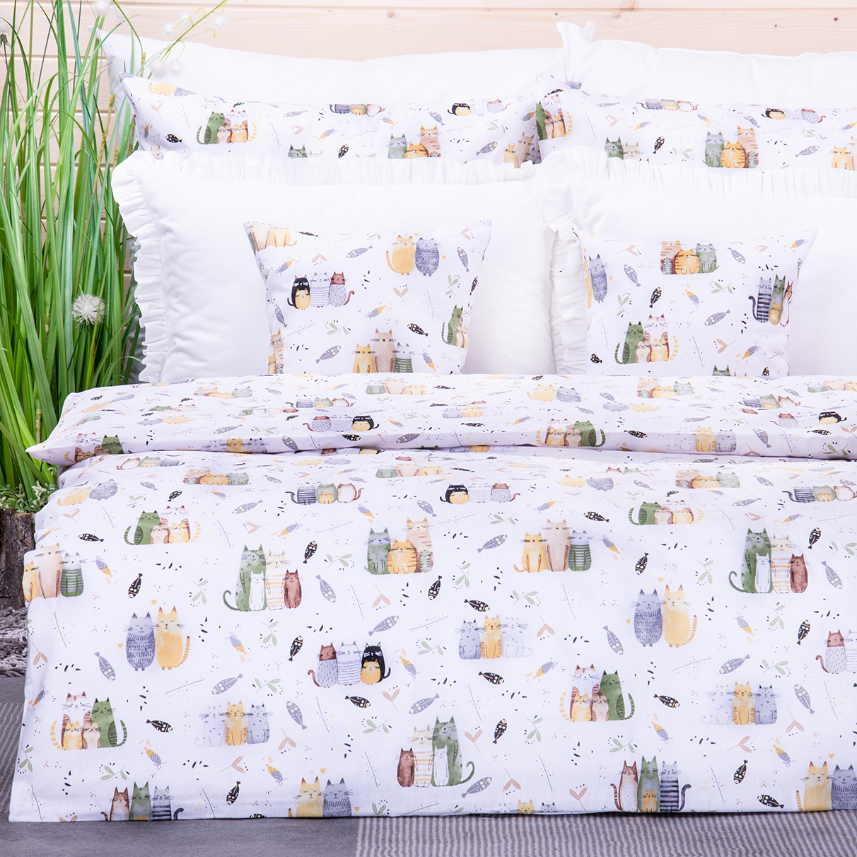 Pościel bawełniana 120x160 cm Kolorowe kotki na białym 3