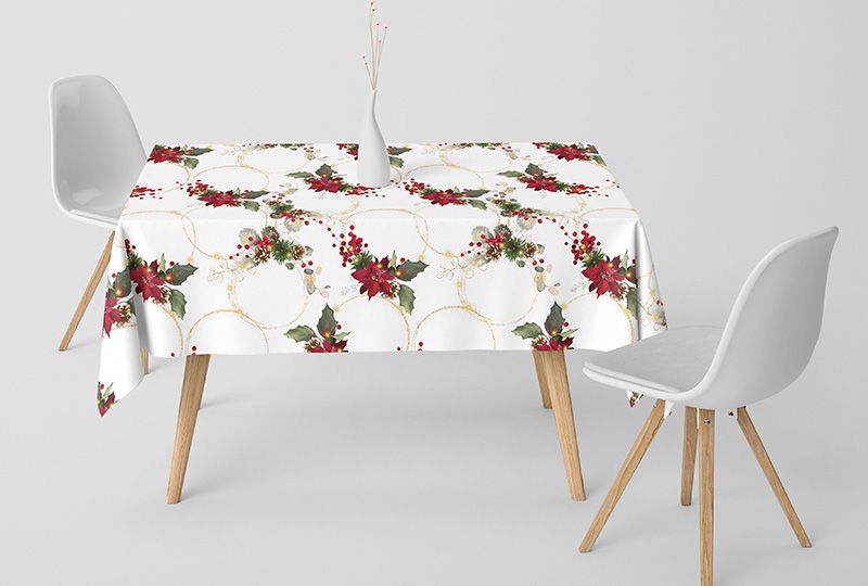 Obrus świąteczny 140X260 cm Gwiazda Betlejemska 2 na białym tle podkład Oxford 22991/1001