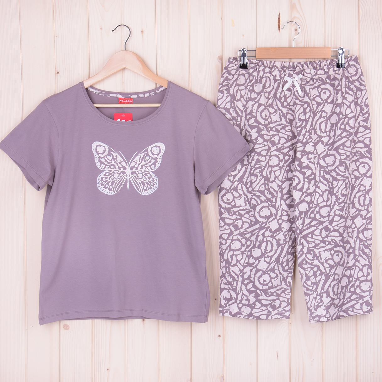 Piżama damska z krótkim rękawem i 3/4 spodnie MOTYL rozm: 3XL brąz