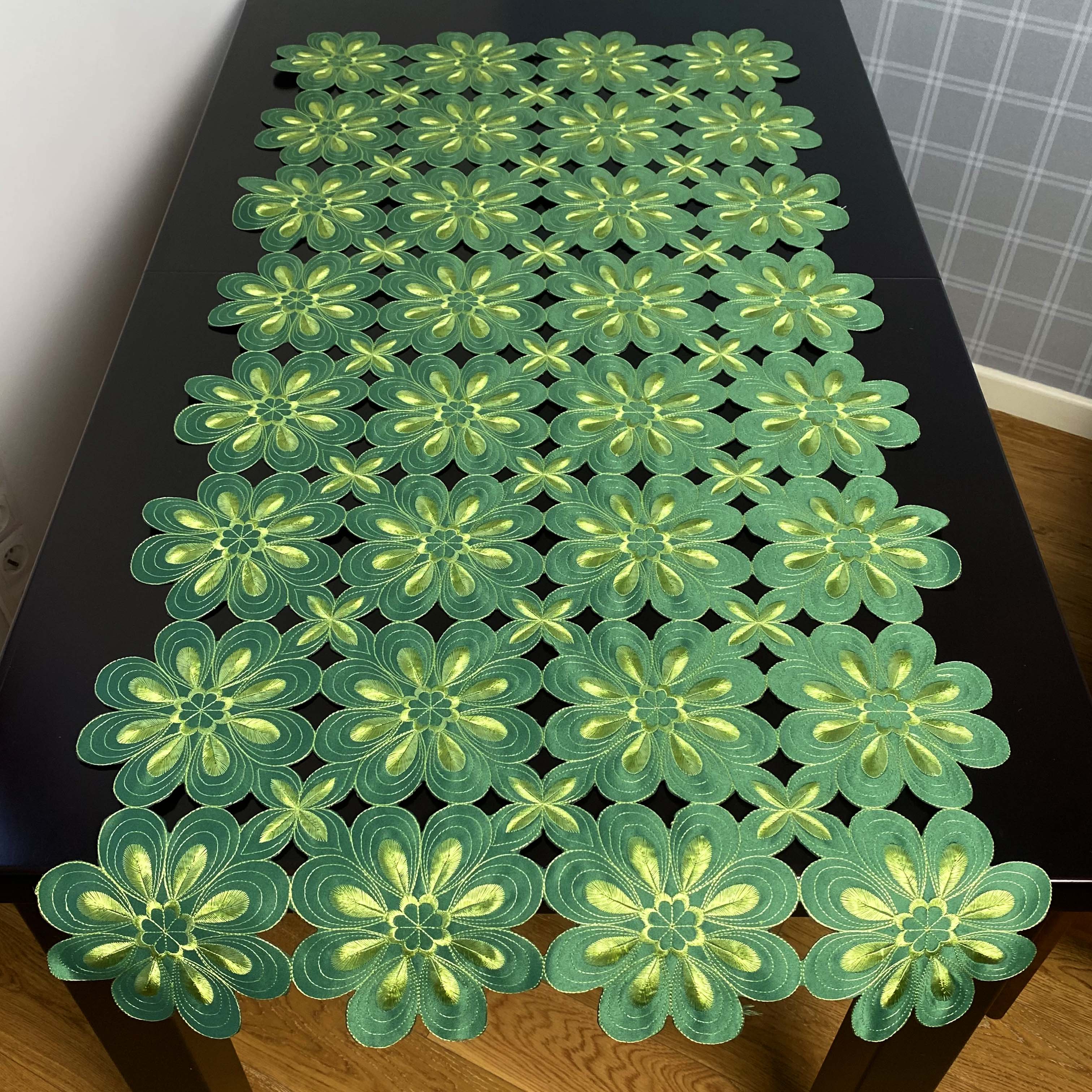 Bieżnik 60x120 cm wzór DA-1462 haftowane zielone kwiaty prostokąt