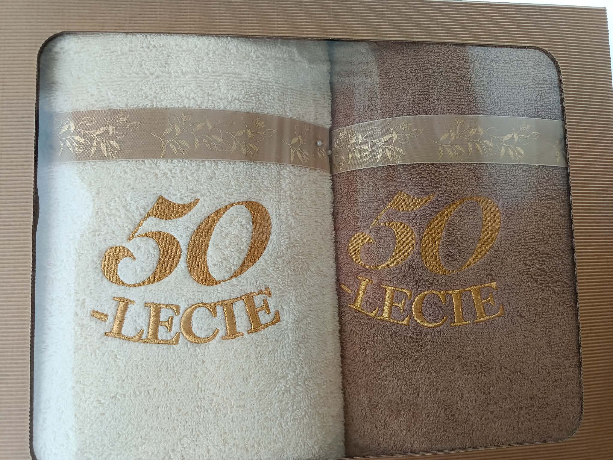 Komplet ręczników 2*70x140 cm 50-lecie wzór 2 ecru i beż