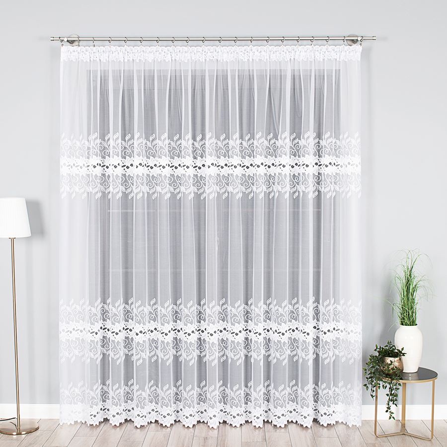 Firana żakardowa 648107 wysokość 250 cm Biała 3 pasy