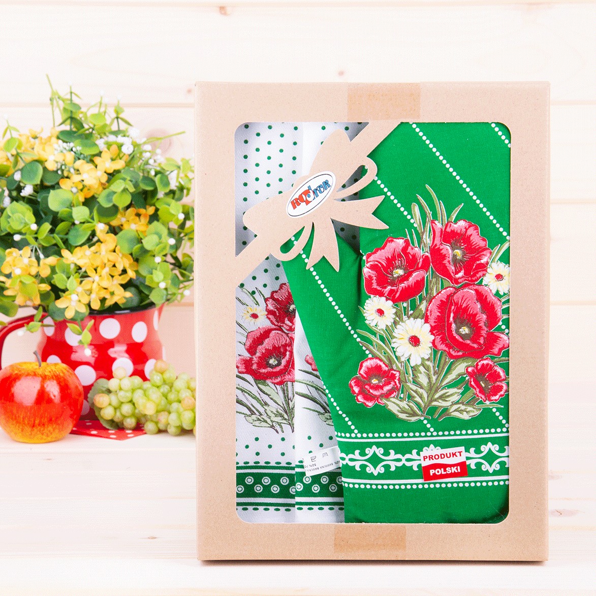 Komplet kuchenny 2*ścierka + rękawica Maki zielony 2