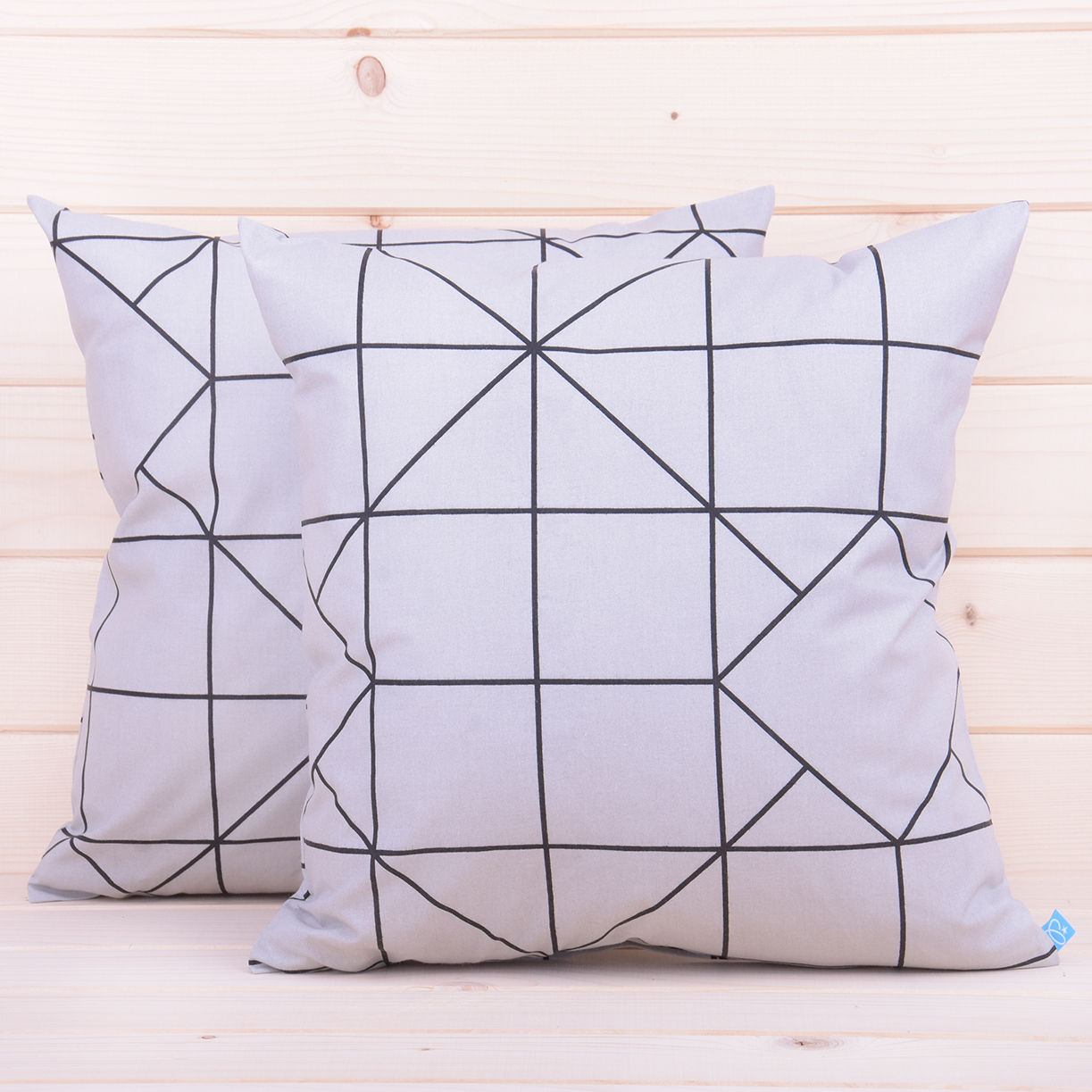 Poszewka z bawełny 40x40 cm Geometryczna harmonia szaro-czarna