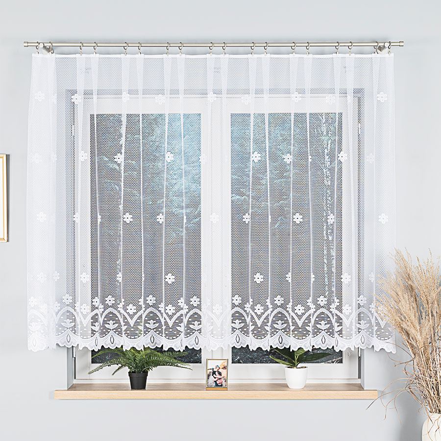 Firana gotowa żakardowa 300x140 cm biała z taśma - wzór 004421