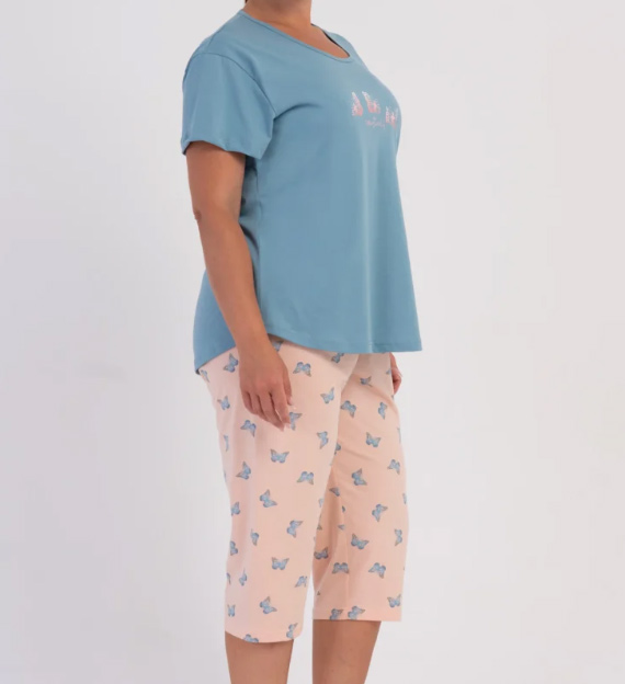 Piżama damska z krótkim rękawem i 3/4 spodnie 605128 rozm: 3XL Niebieski, skład: Bawełna 100%