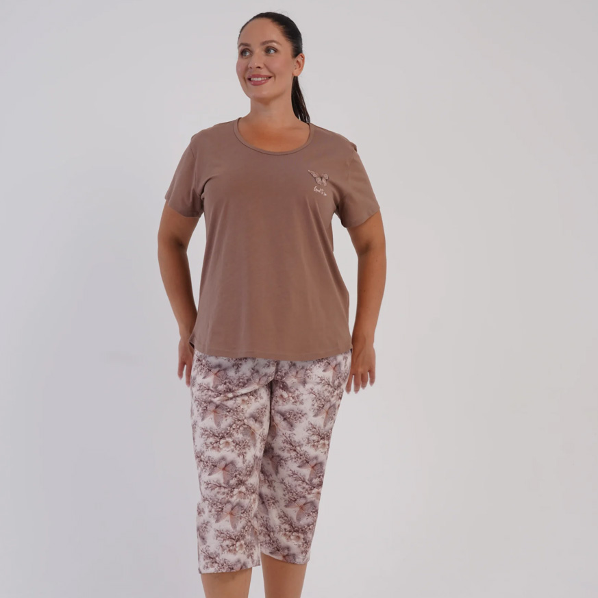 Piżama damska z krótkim rękawem i 3/4 spodnie 606077 rozm: 4XL brąz, skład: 100% bawełna